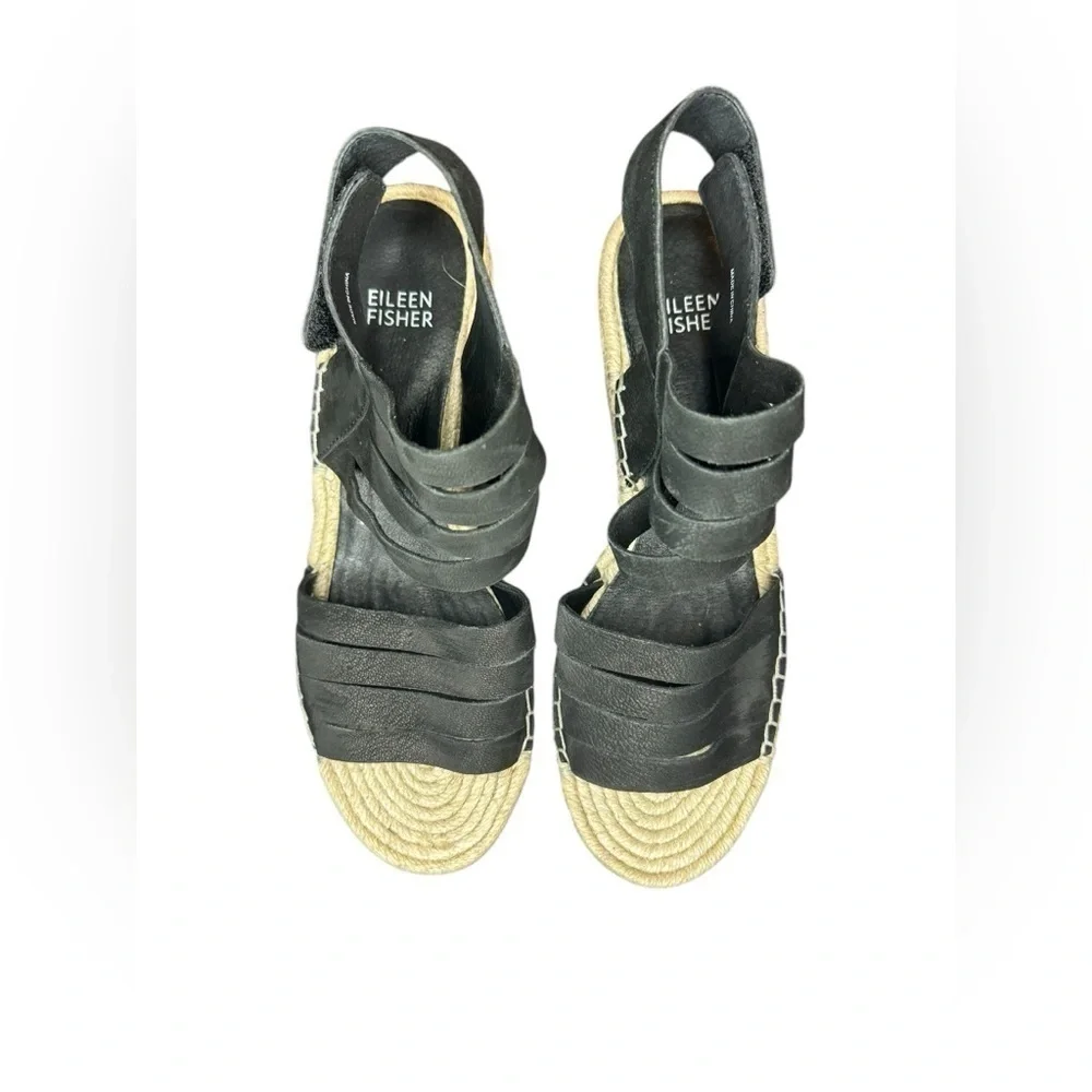 Eileen Fisher Largo Espadrille Suede Wedge Size 7.5 Black